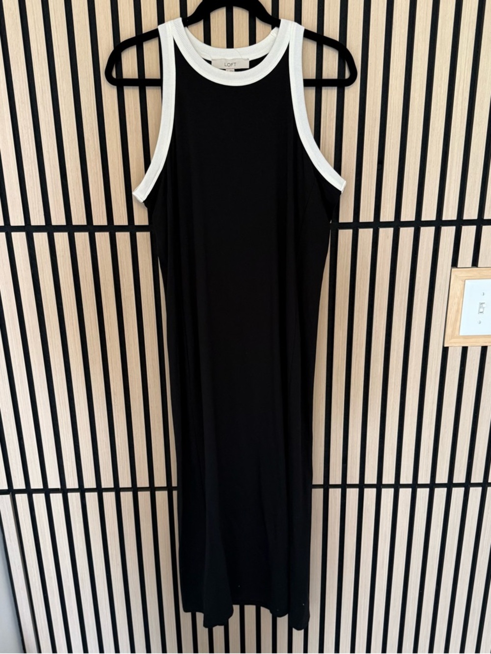 LOFT Black Maxi Tank Dress with White Trim